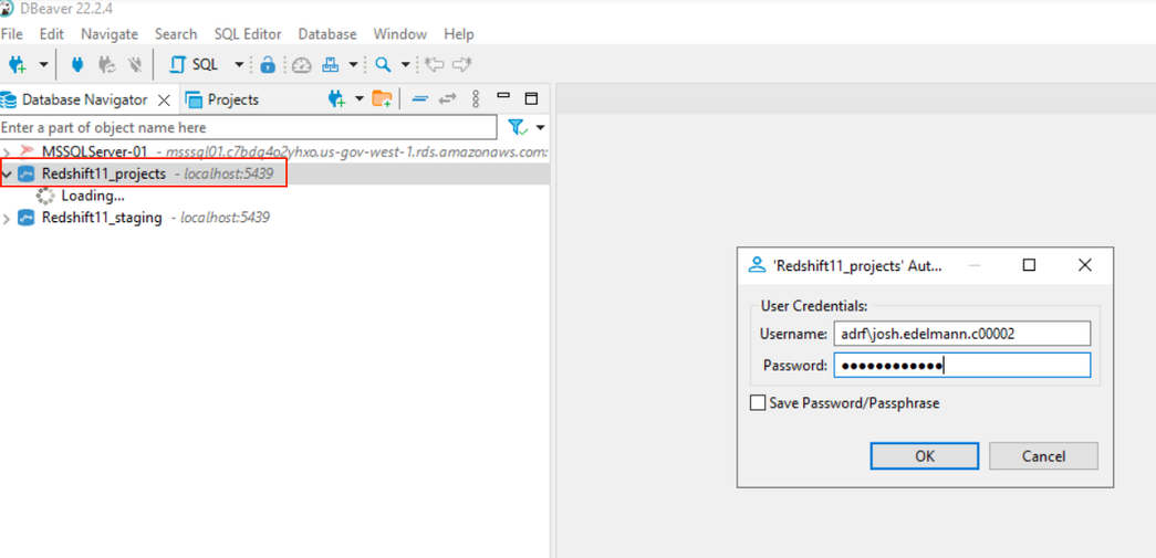 Complete the Username and Password fields